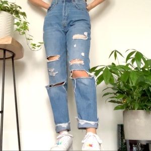 ripped denim mom jeans